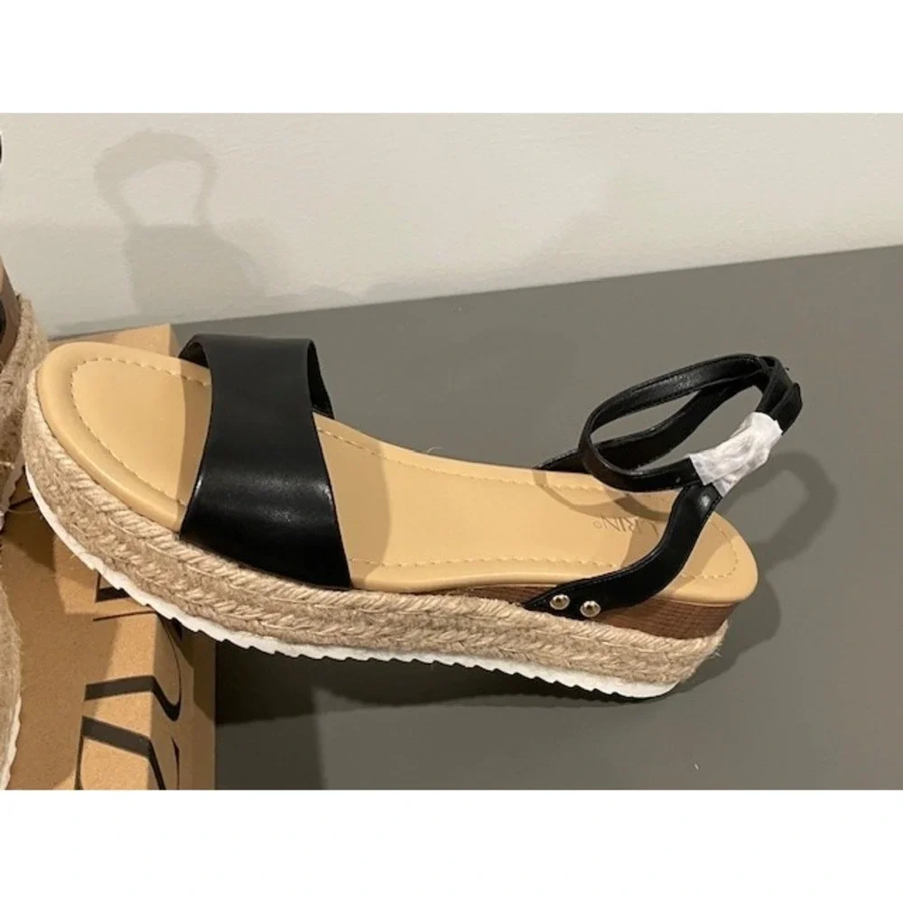 Zurin Women Black Espadrille Platform Wedge Sandals Ankle Strap Size 11 NEW